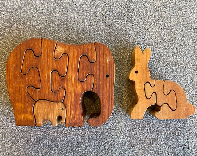 Wooden elephant and rabbit puzzles
